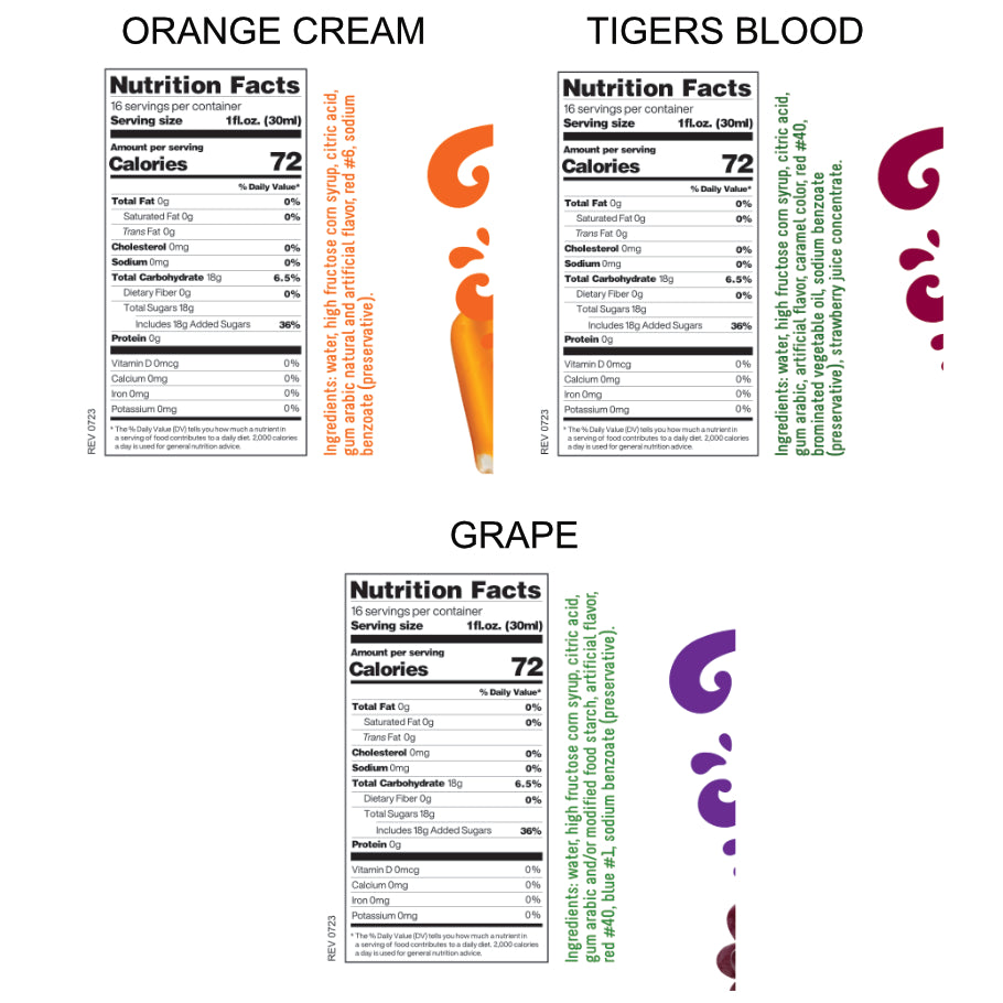 3-Pack Time For Treats Syrup - Orange Cream, Tigers Blood, Grape